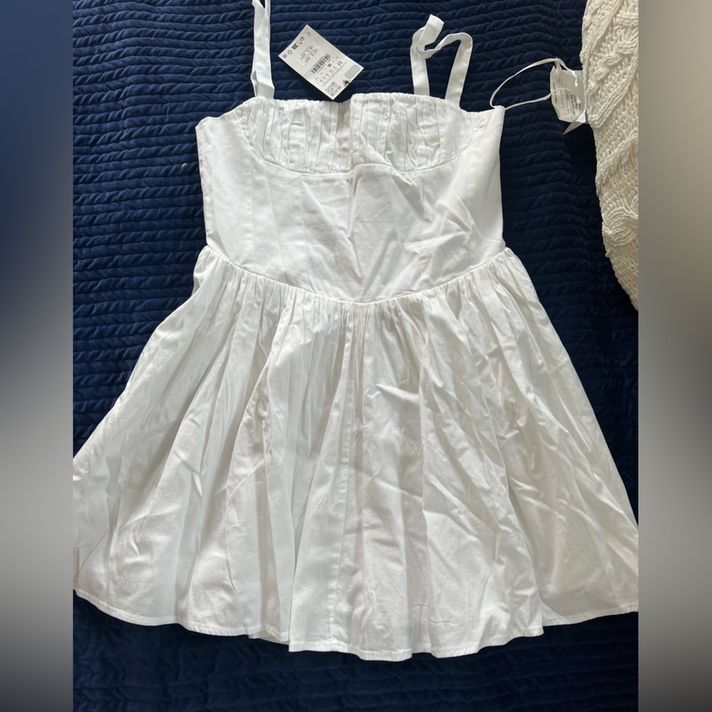 Zara White Smocked A-Line Mini Dress